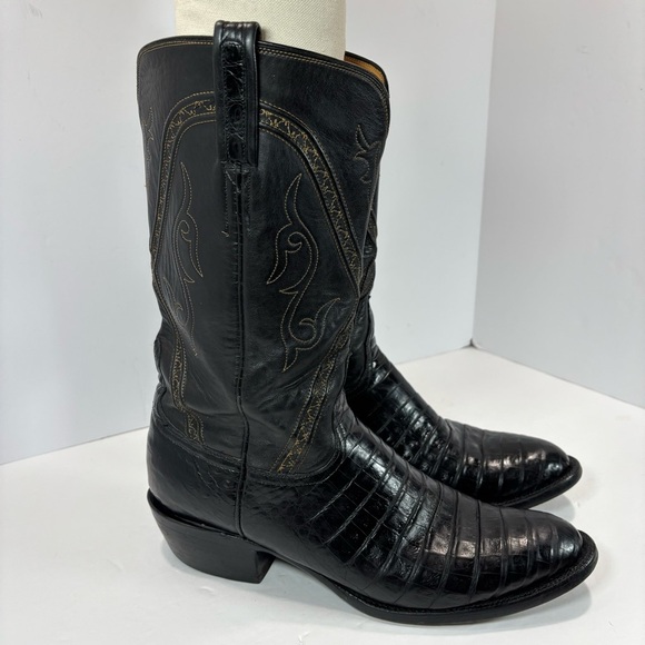 Lucchese Handmade Classic Crocodile Jones Black Embroidered Men 10.5 USA L 0311 - Picture 5 of 12
